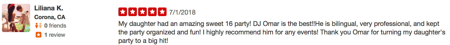 lillana dj sweet 16 5 star review